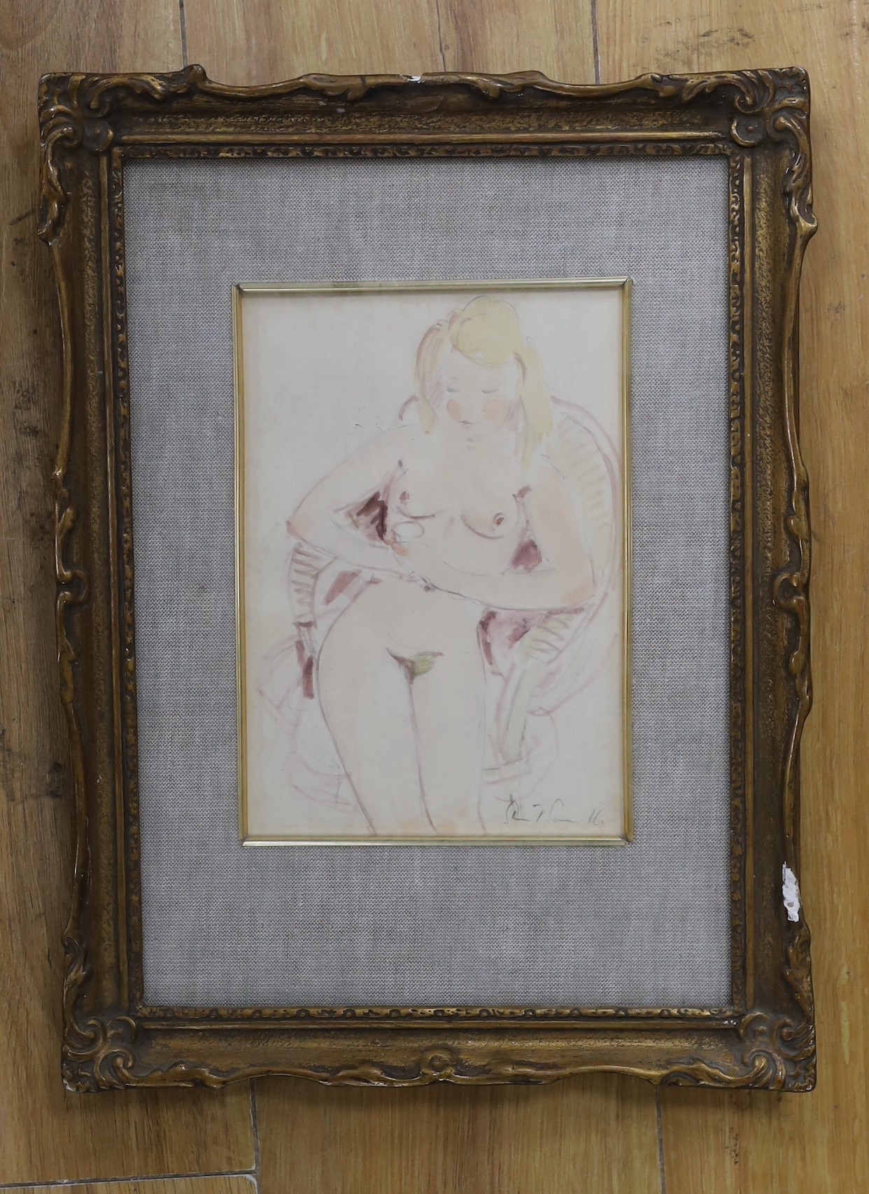 Stuart Scott Somerville (1908-1983), watercolour, Seated female nude, signed, 21 x 14cm